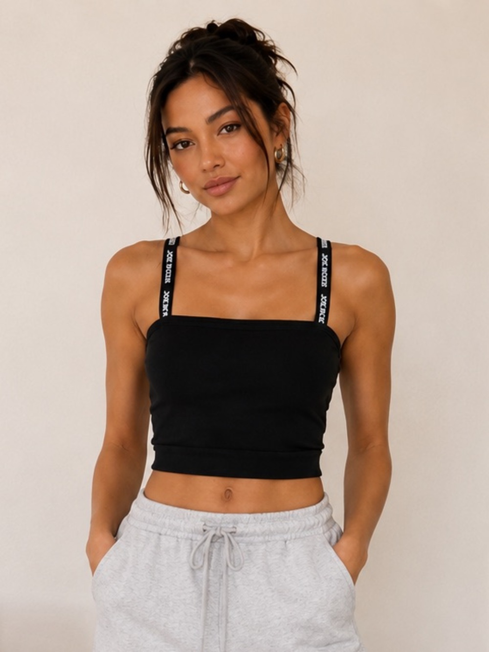 Joe Boxer Black Ribbed Bralette Crop Top Logo Straps Y2K Lounge Casual 2X